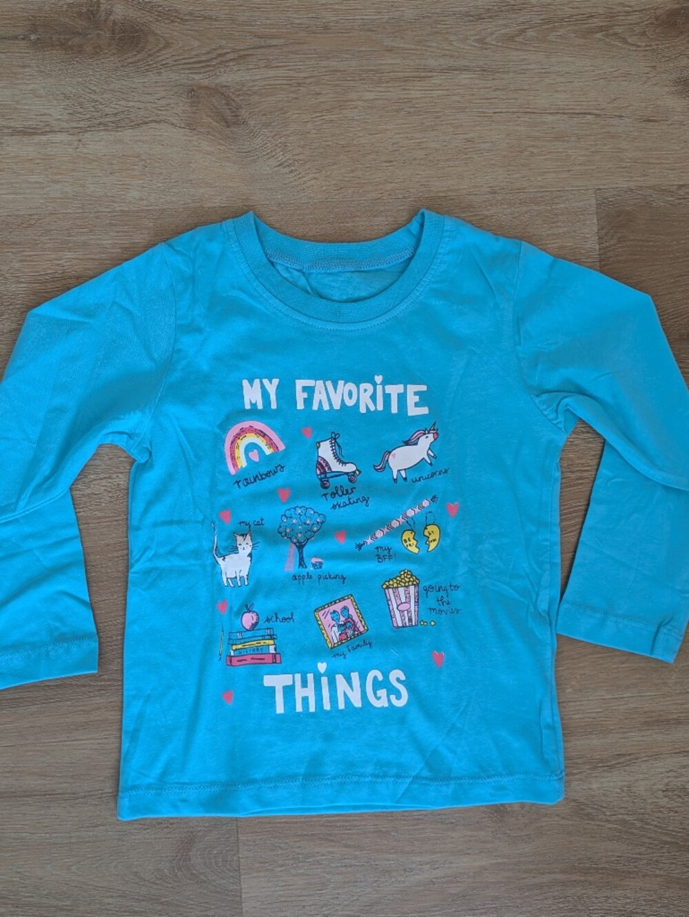 Brand New - Girls' Long Sleeve Graphic Tee - Turquoise "My Favorite Things"